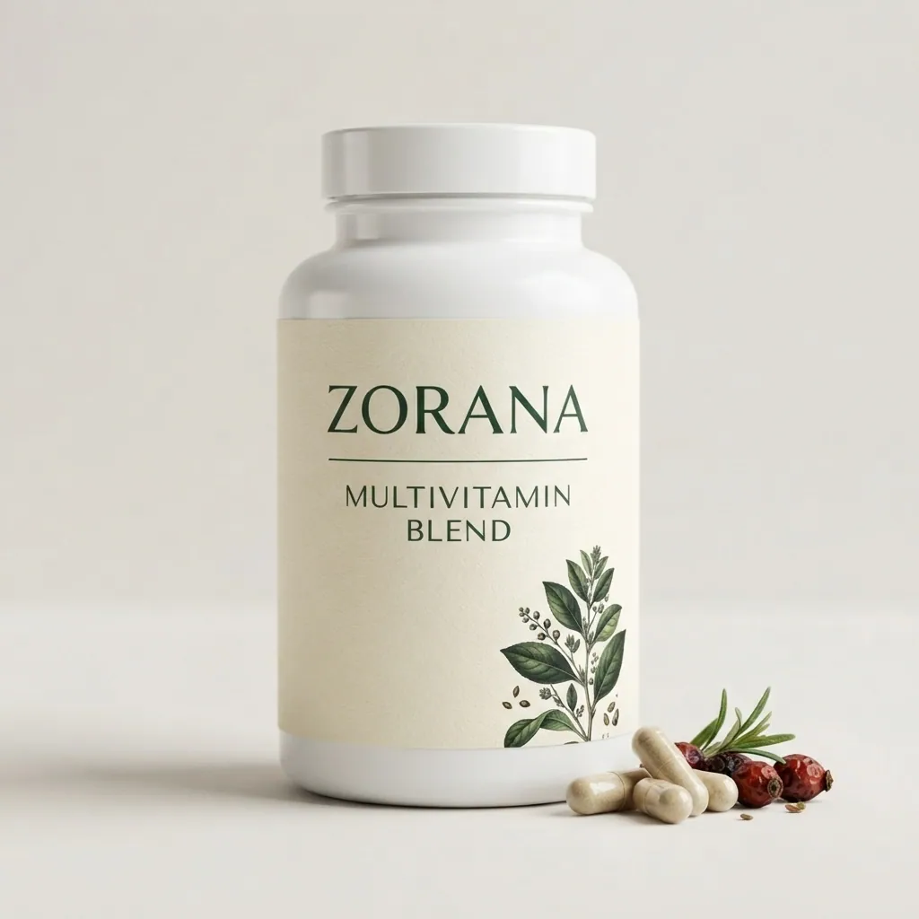Zorana Multivitamin Blend bottle with capsules and herbs